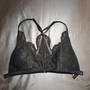 Victoria's Secret Black Lace Racerback Bralette Front Clasp Medium